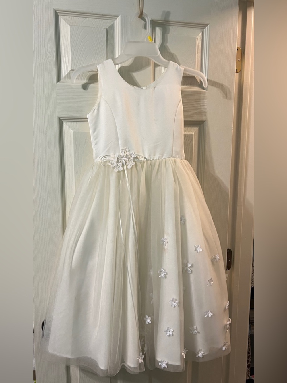Us Angels Off-White Floral Applique Tulle Party Dress